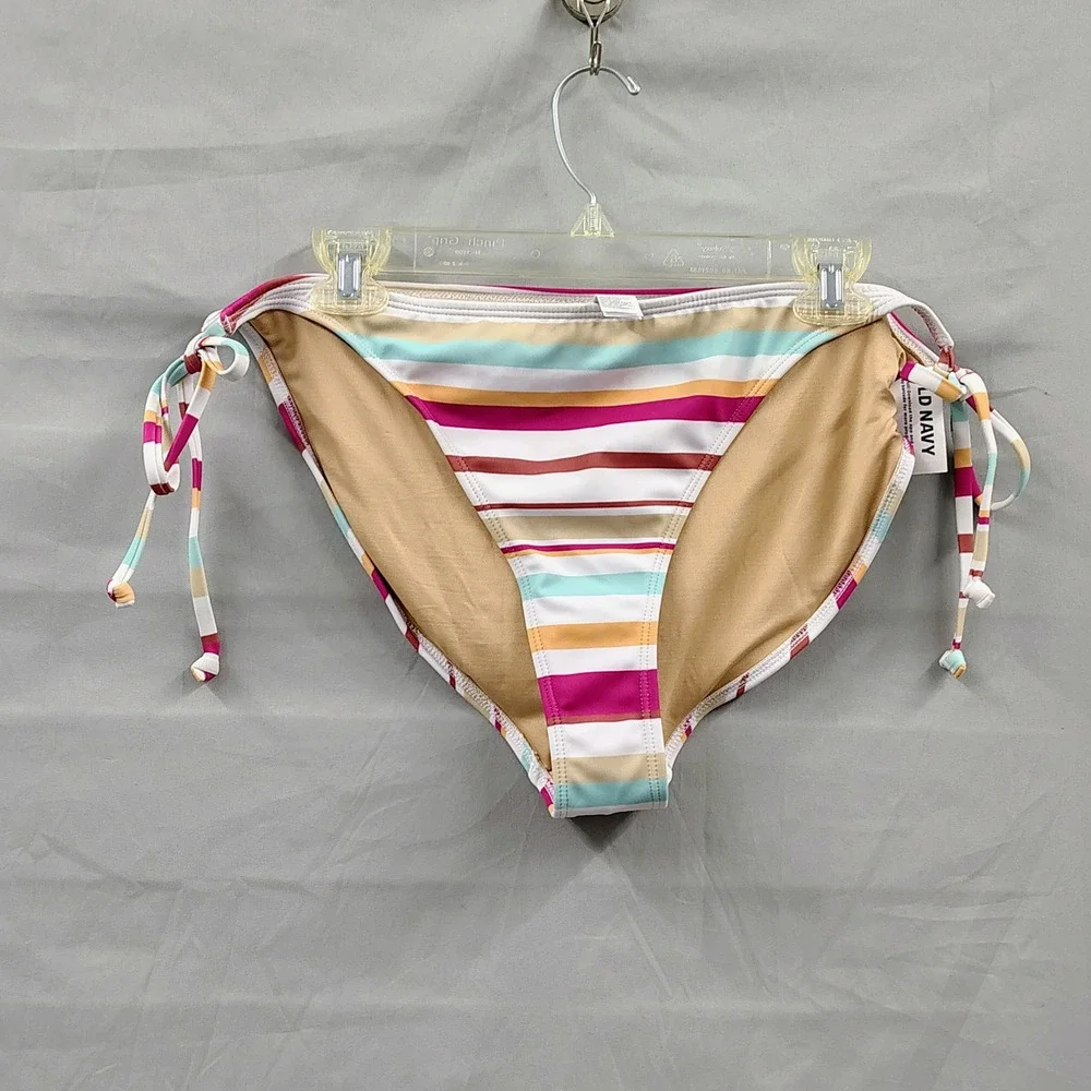 Old Navy Striped Bikini Bottom‎ Women XXL Multi Color Rainbow Retro Boho Tie NWT